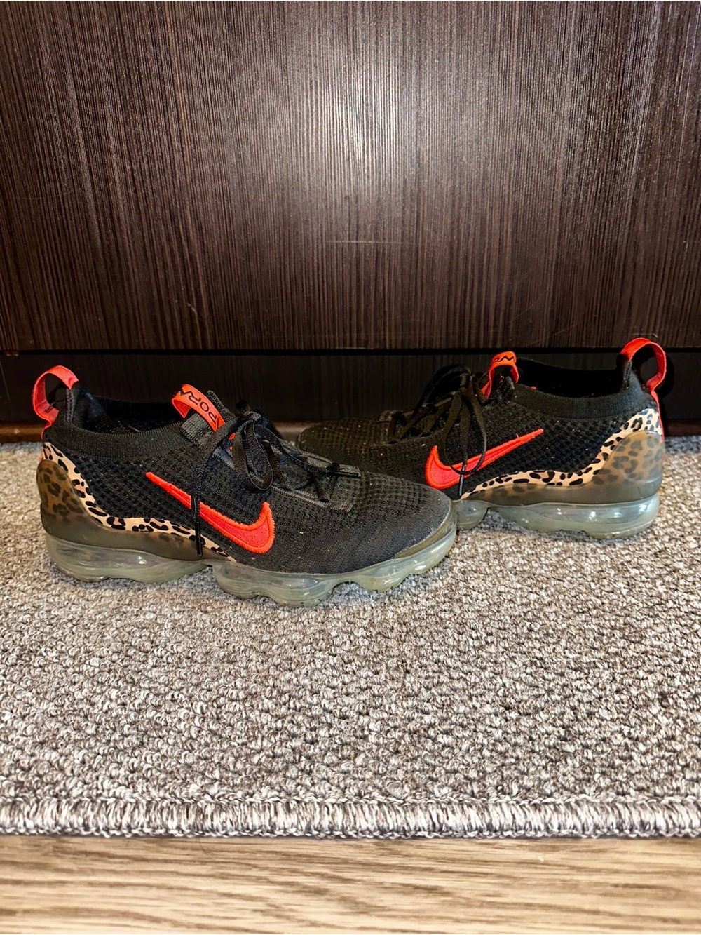 Nike VaporMax Flyknit Sneakers — Black with Orange & Leopard